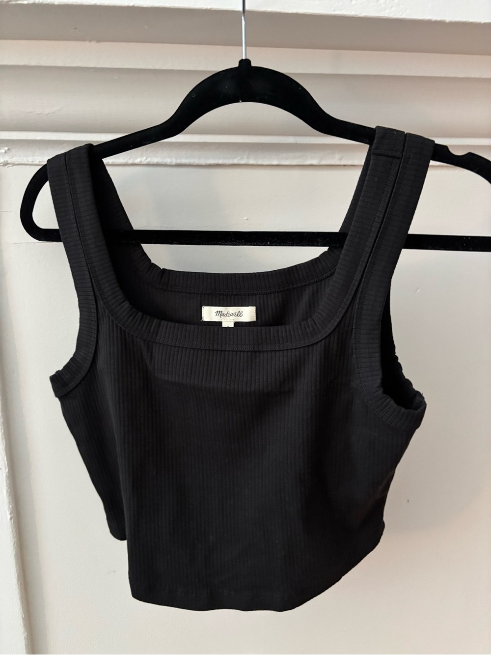 Madewell Black Ribbed Square-Neck Crop Tank